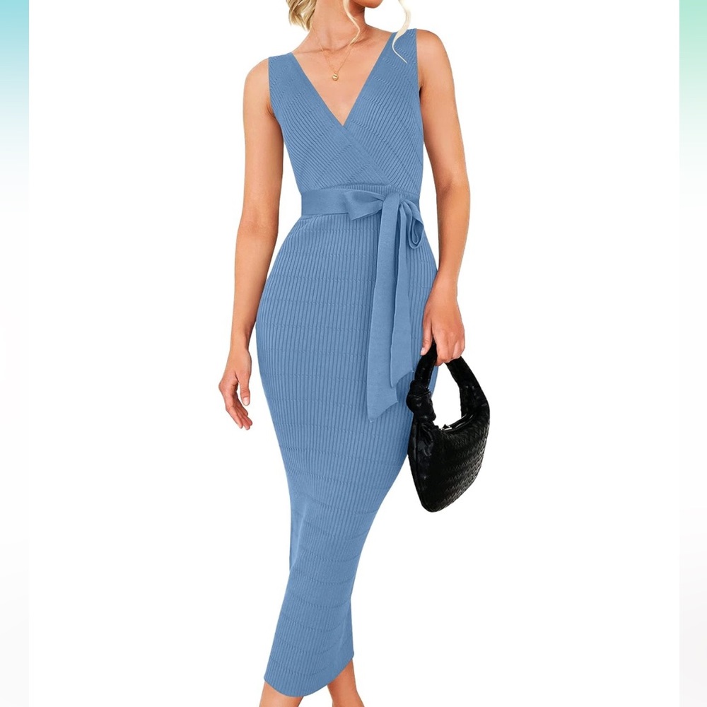 Summer Knitted Bodycon Midi Dress - L